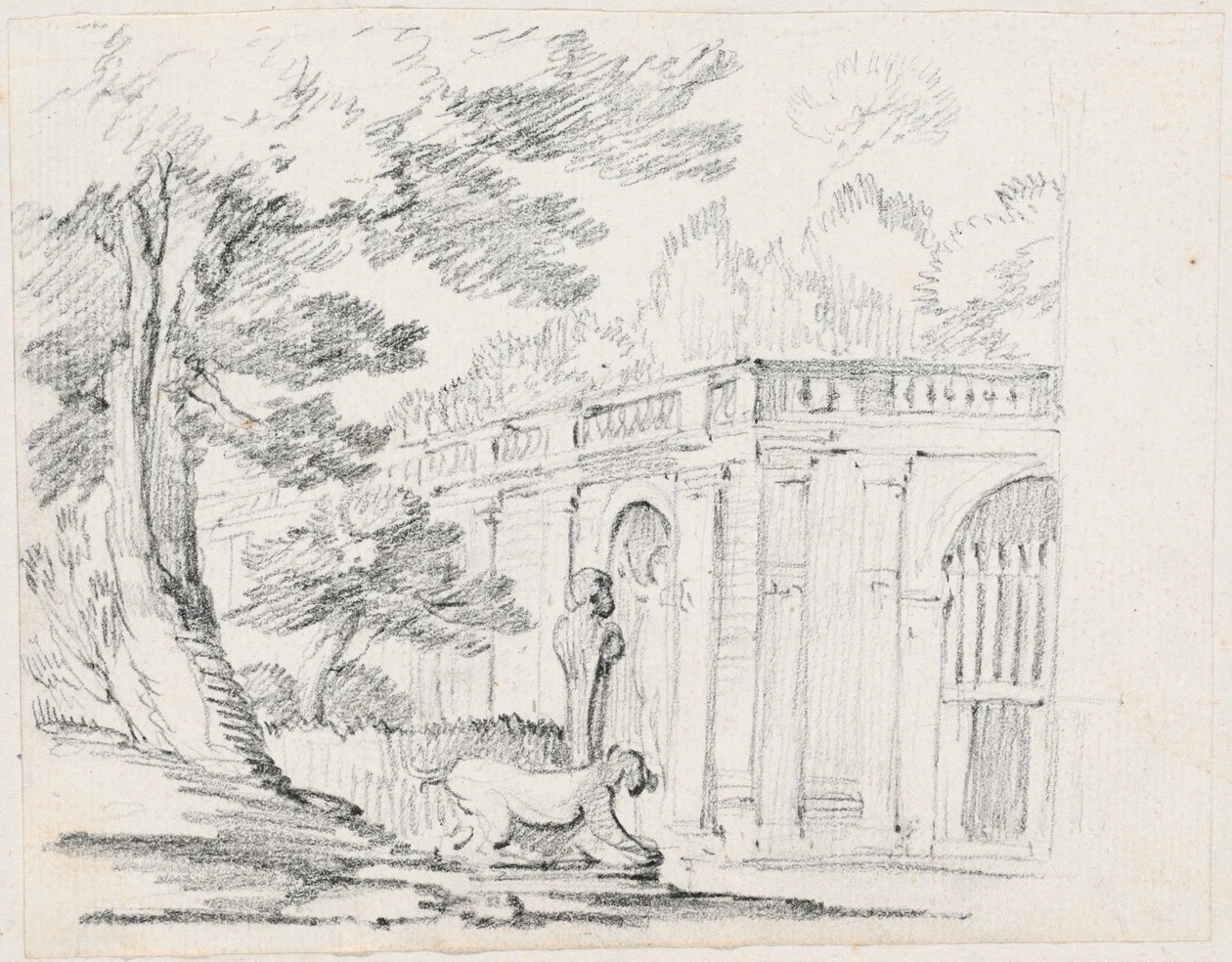 Loggia och staty i en italiensk trädgård av Joseph Marie Vien