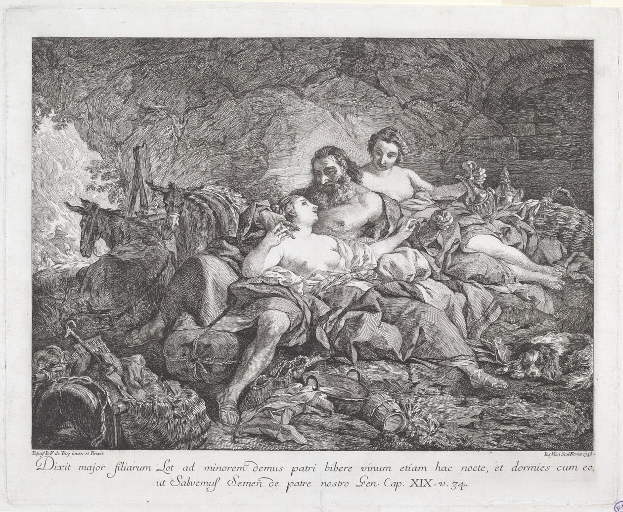 Lot och hans döttrar av Joseph Marie Vien after Jean François de Troy