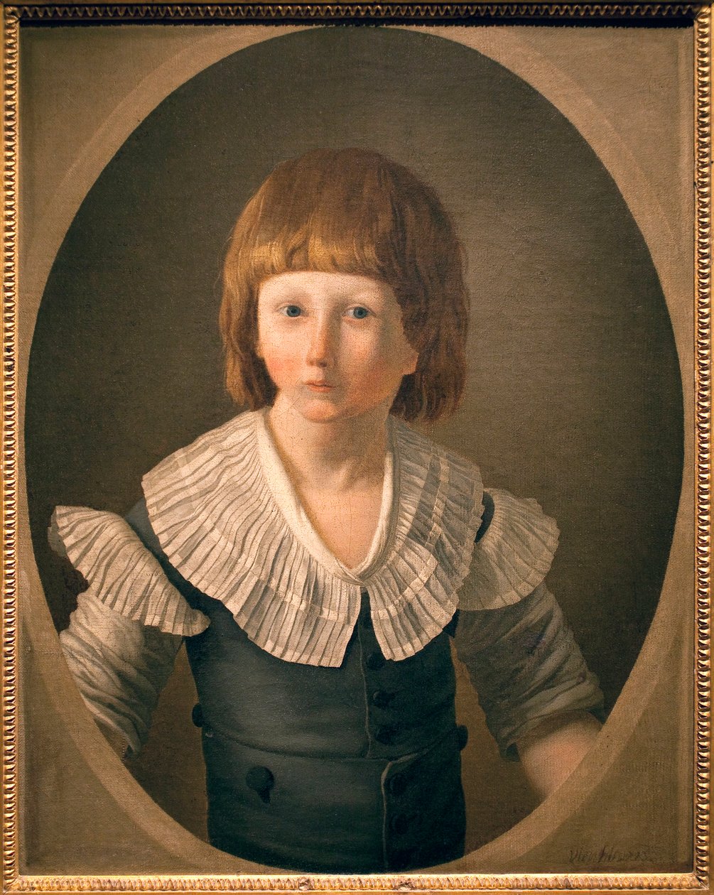 Porträtt av Ludvig XVII (1785-1795), Louis Charles de Normandy blev en delfin vid sin broders ljumskes död 1789, fängslad med sin familj i templet, tillbringade tre år där och dog där. Detta porträtt påstås ha målats i templet på av Joseph Marie the Younger Vien