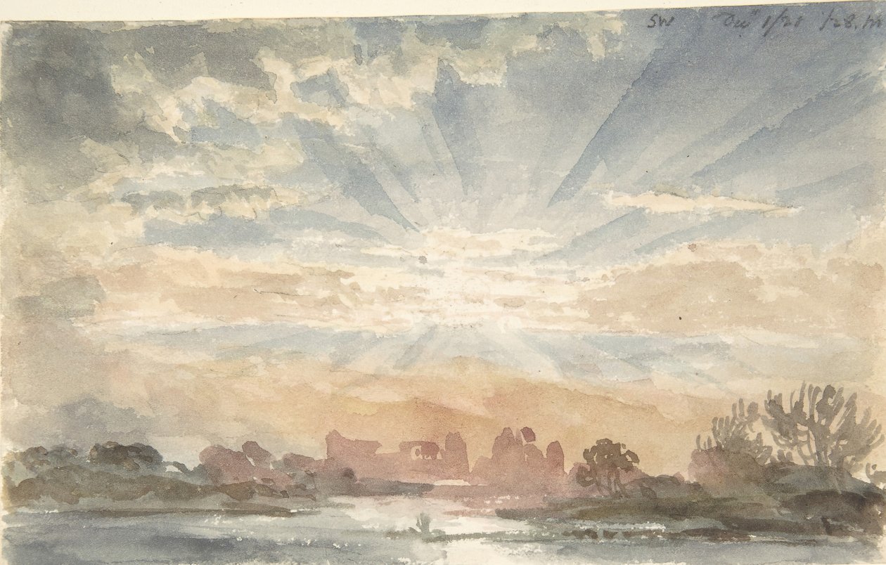 Landskap med uppgående sol, 1 december 1828, 08:30, 1828. av Joseph Michael Gandy