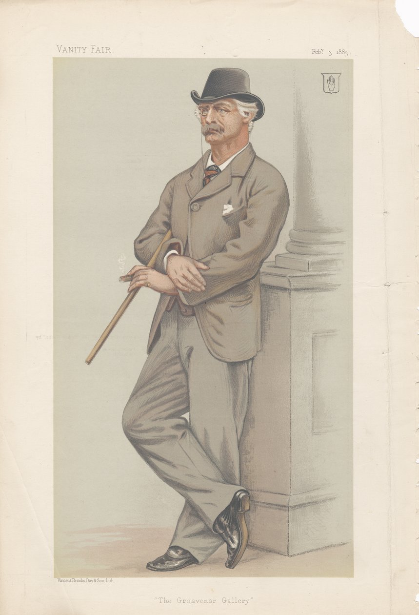 Coutts Lindsay, The Grosvenor Gallery från Vanity Fair 3 februari 1883 (kromolitografi) av Joseph Middleton Jopling