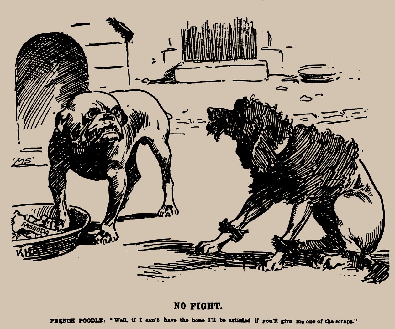 Inget slagsmål. Tecknad film om Fashoda-incidenten, 1898. av Joseph Morewood Staniforth