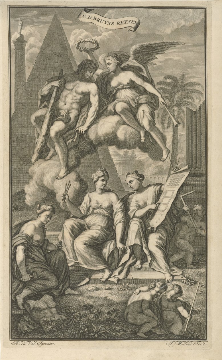Hercules krönt av Victoria Titelsida för: Cornelis de Bruyn, Cornelis de Bruyns resor, genom de mest kända delarna av Mindre Asien, 1698 av Joseph Mulder