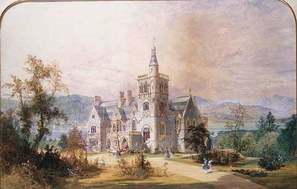 En skotsk friherrlig herrgård (akvarell och gouache) av Joseph Nash