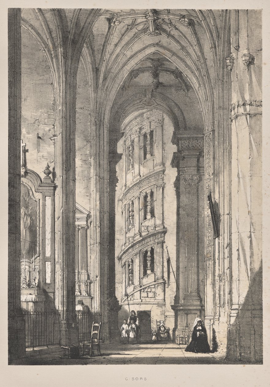 Medeltidens arkitektur: St Gisors kyrka, interiör av Joseph Nash