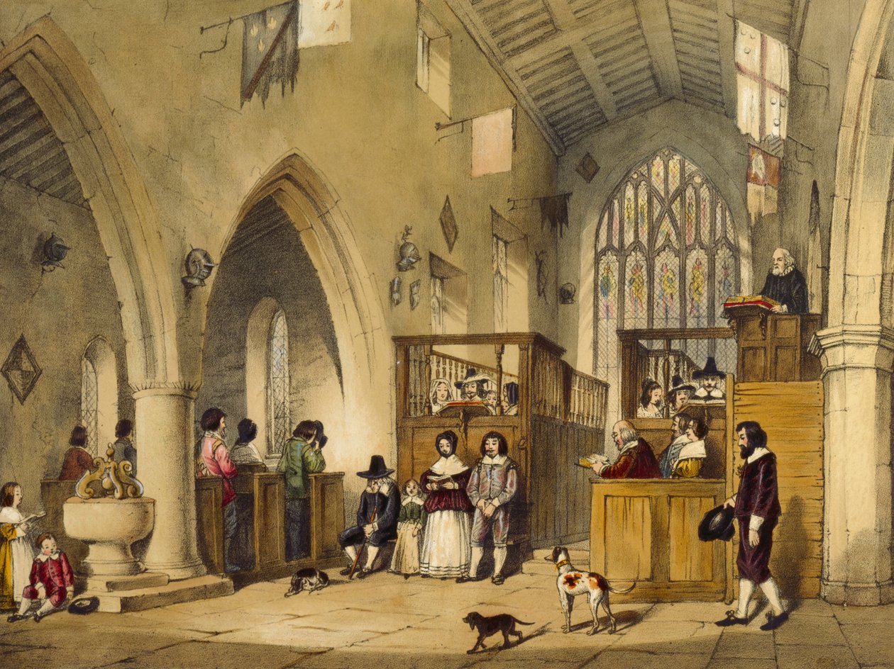 Kapell i Haddon Hall, Derbyshire, 1600, illustration från "Architecture of the Middle Ages", 1838 av Joseph Nash