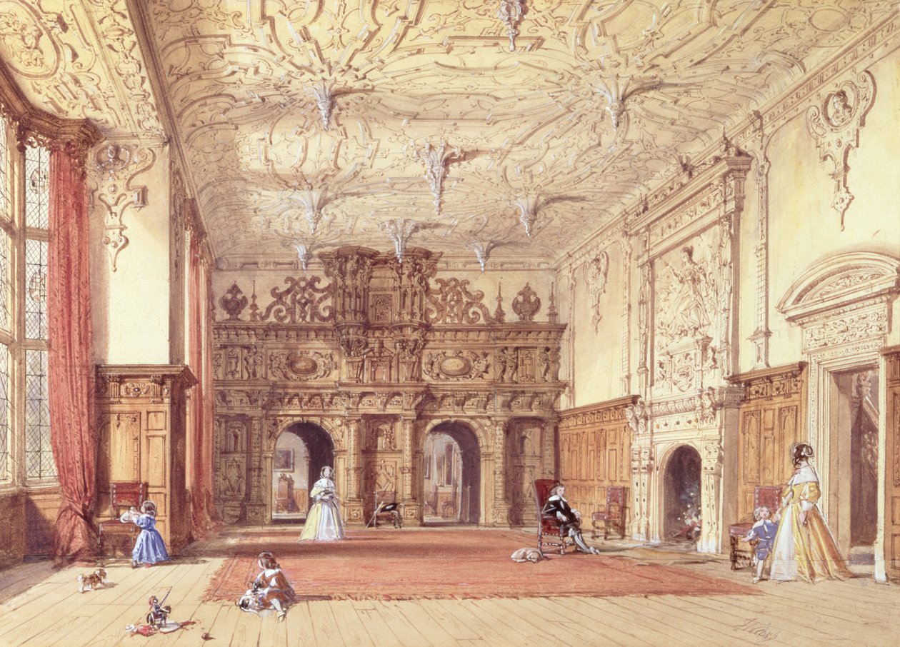 Crewe Hall, Cheshire (wc och gouache) av Joseph Nash