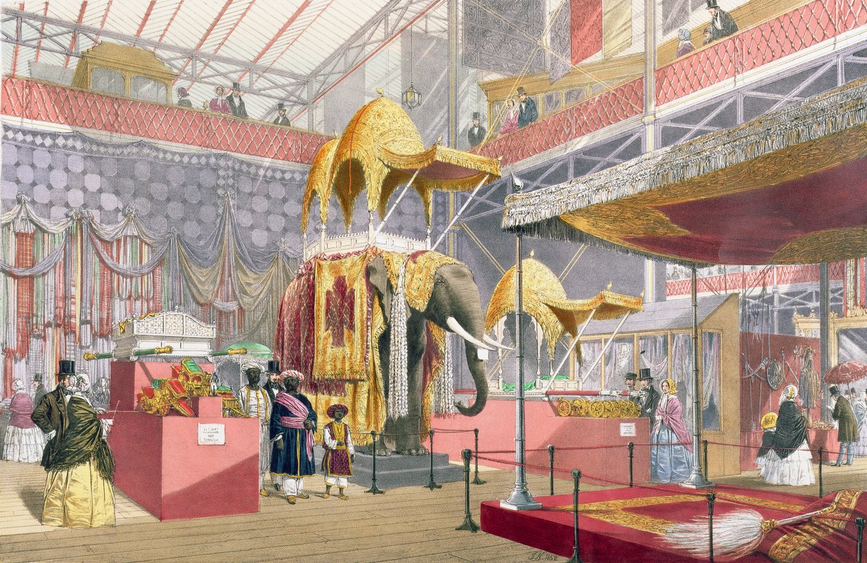 Crystal Palace, Indian Court, pub. av Dickinson Bros. (färgad litho) av Joseph Nash