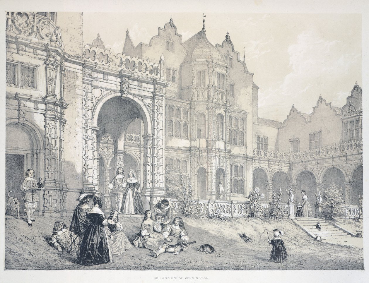Holland House i Kensington, London, Illustration från The Mansion in England in the Olden Time, av Joseph Nash av Joseph Nash