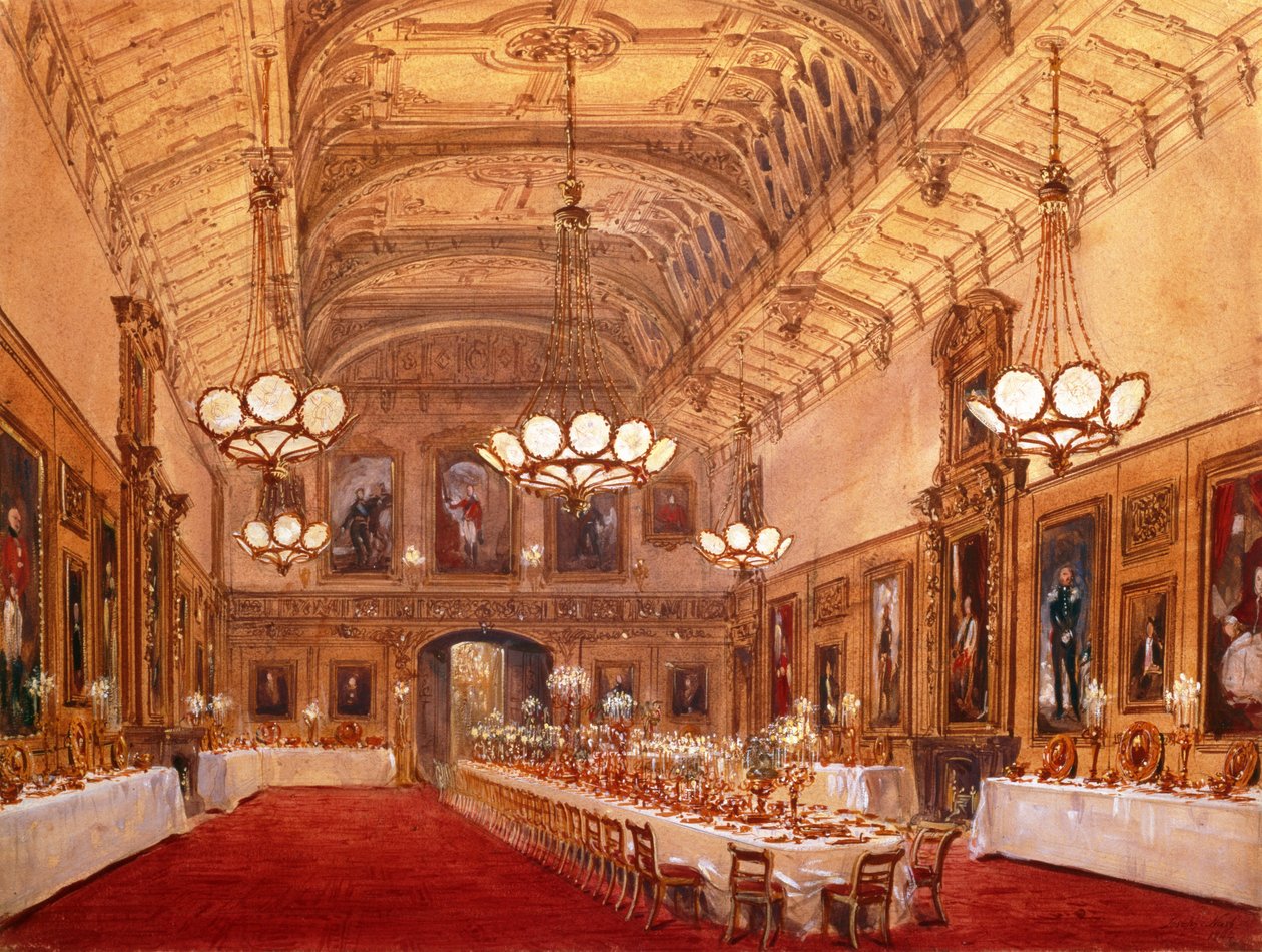 St Georges Hall, Windsor Castle, 1844 (wc) av Joseph Nash
