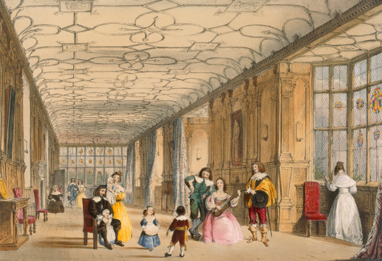 Utsikt över Long Hall vid Haddon, Derbyshire, c1600. av Joseph Nash