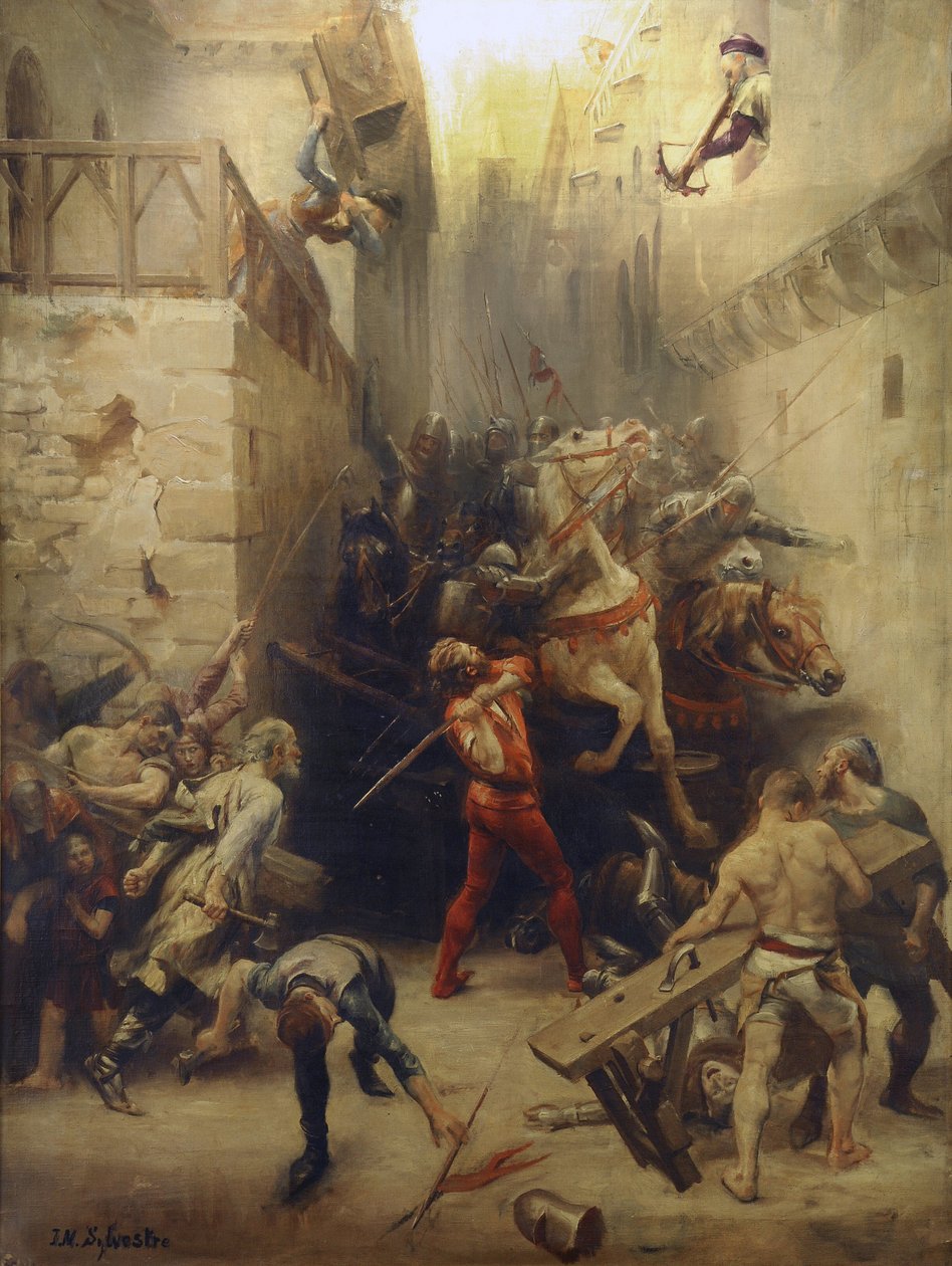 The Bag of Beziers 1209: Beziers invånare försöker förhindra att soldaterna från den franska armén kommer in i staden av Joseph Noel Sylvestre