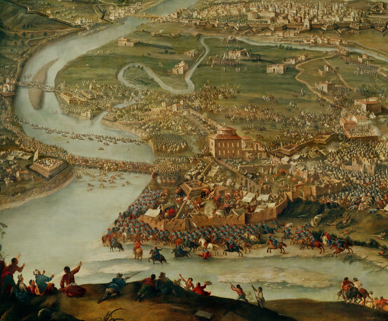 Spanska tronföljdskriget: Prins Eugen av Savojen befriar Turin, Italien, från franska truppers belägring (målning på duk) av Joseph Parrocel