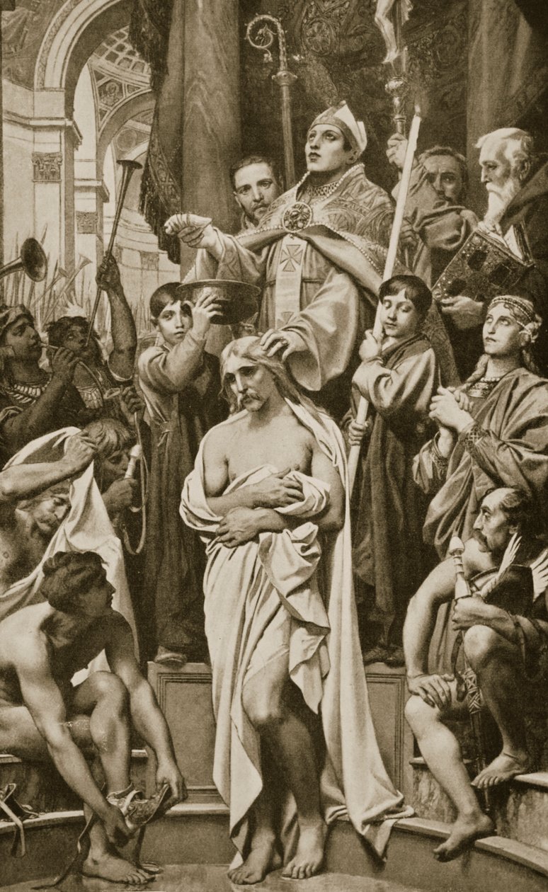 The Baptism of Clovis, Reims, 496 AD, illustration från 