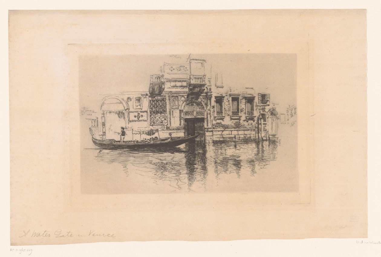 Gondol på en kanal En vattenport i Venedig (titel på objekt) av Joseph Pennell (signed by artist)