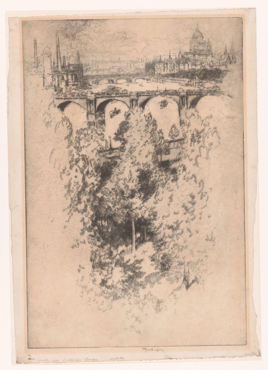 London över Waterloo Bridge (titel på objekt) av Joseph Pennell (signed by artist)