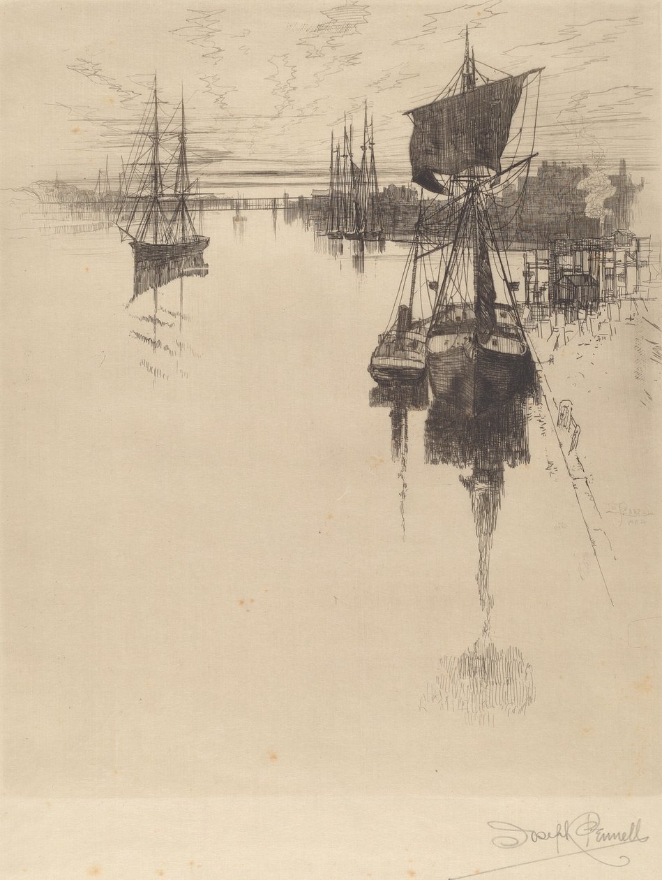 Nedanför Chestnut St. Bridge, Philadelphia, 1884. av Joseph Pennell