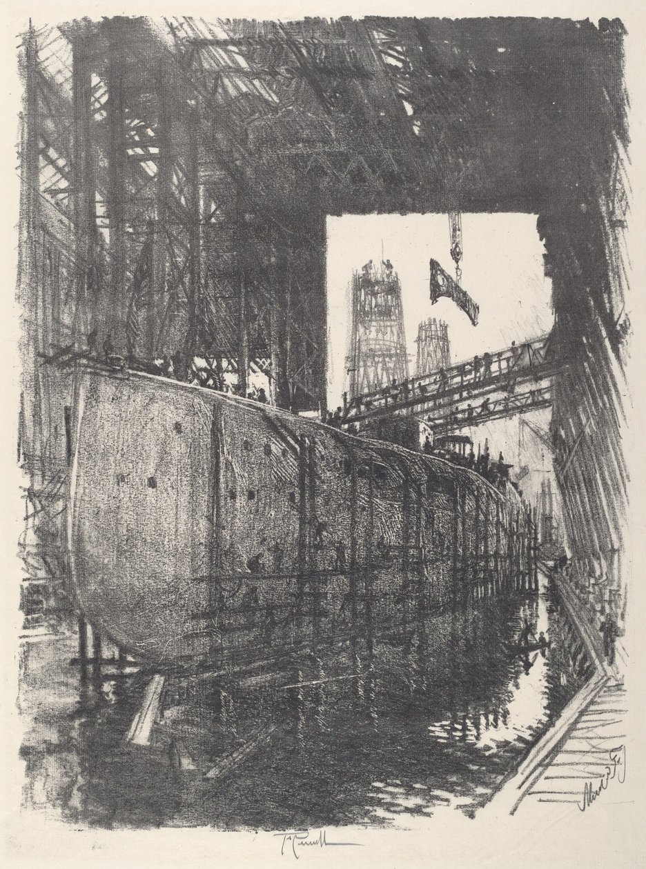 Bygger slagskeppet, 1917. av Joseph Pennell