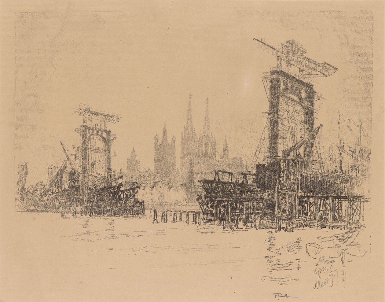 Byggandet av bron i Köln av Joseph Pennell