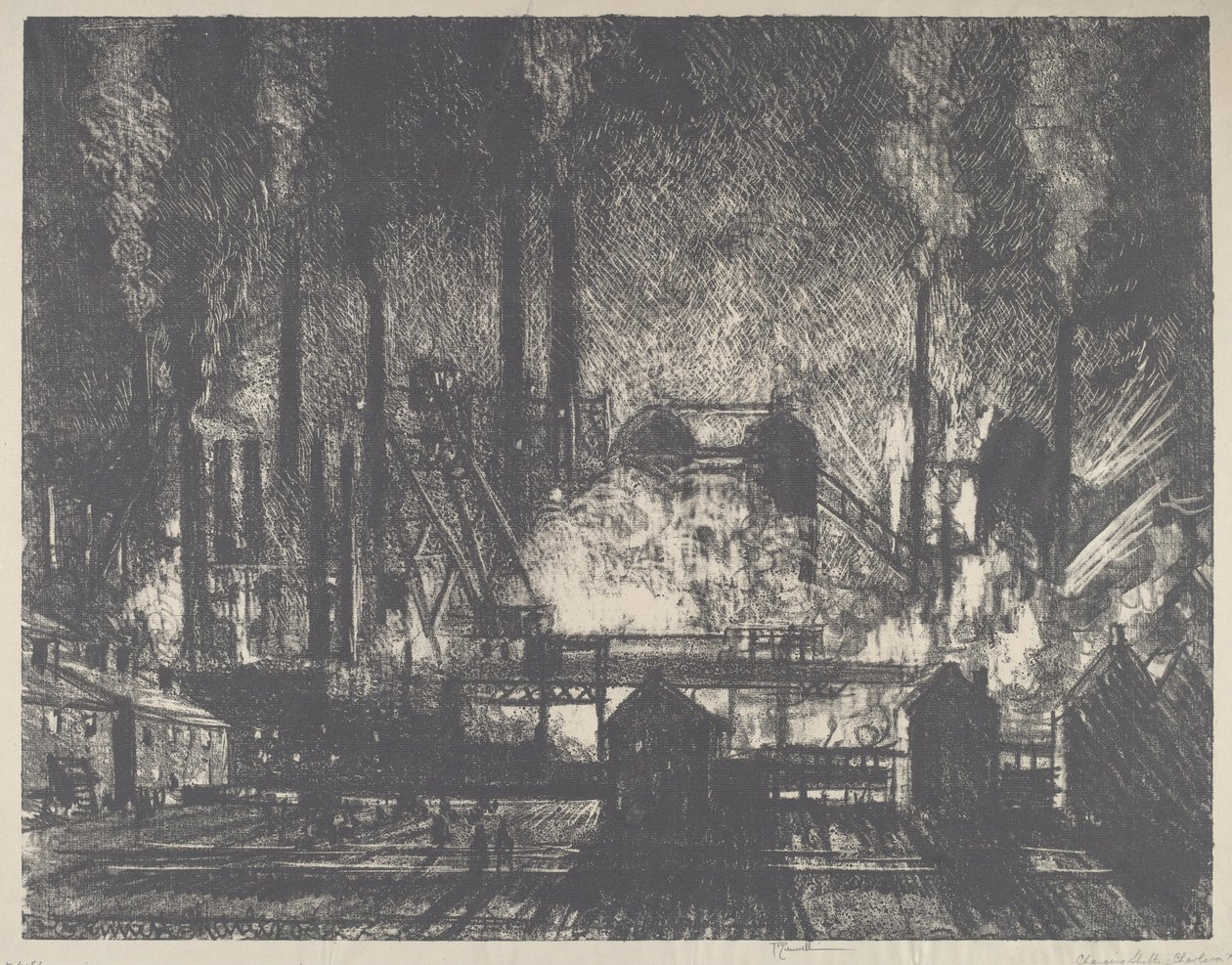 Skiftskifte, Charleroi, 1911. av Joseph Pennell
