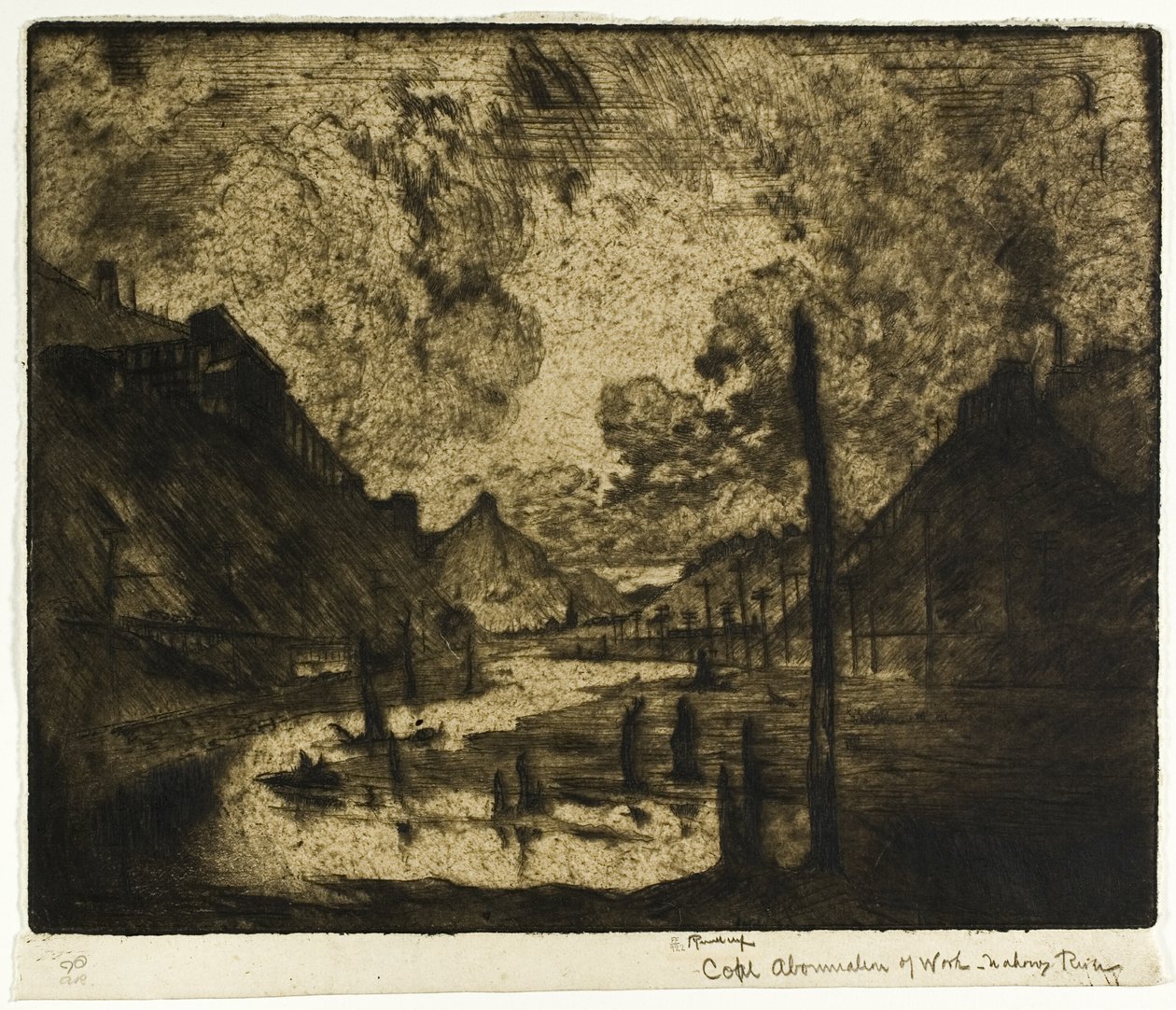 Kol-arbetsnedläggelse, Mahanoy River av Joseph Pennell