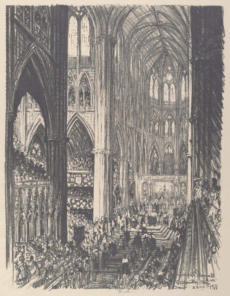Kröning av kung George V och drottning Mary i Westminster Abbey, 1911. av Joseph Pennell