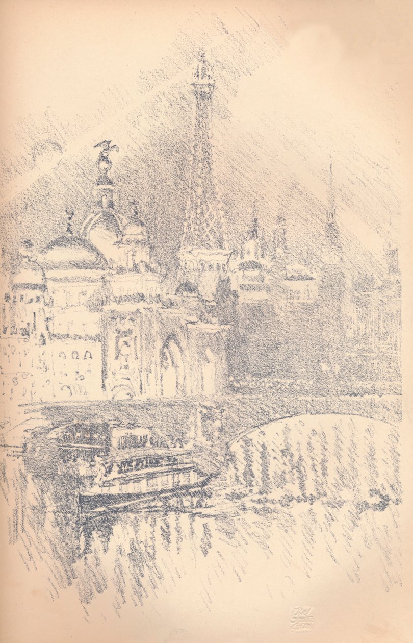 Tidig kvällseffekt, Parisutställningen, 1901 av Joseph Pennell