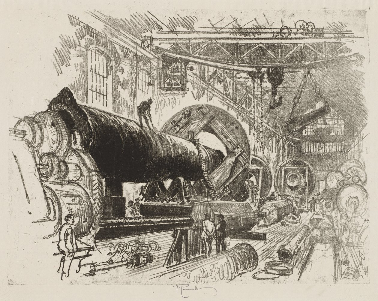 Engelska krigsarbete: Cutting and Turning a Big Gun av Joseph Pennell