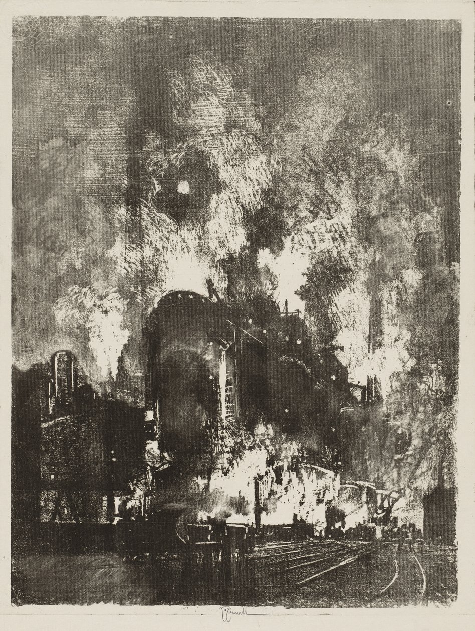 Engelska War Work: Furnaces at Night av Joseph Pennell