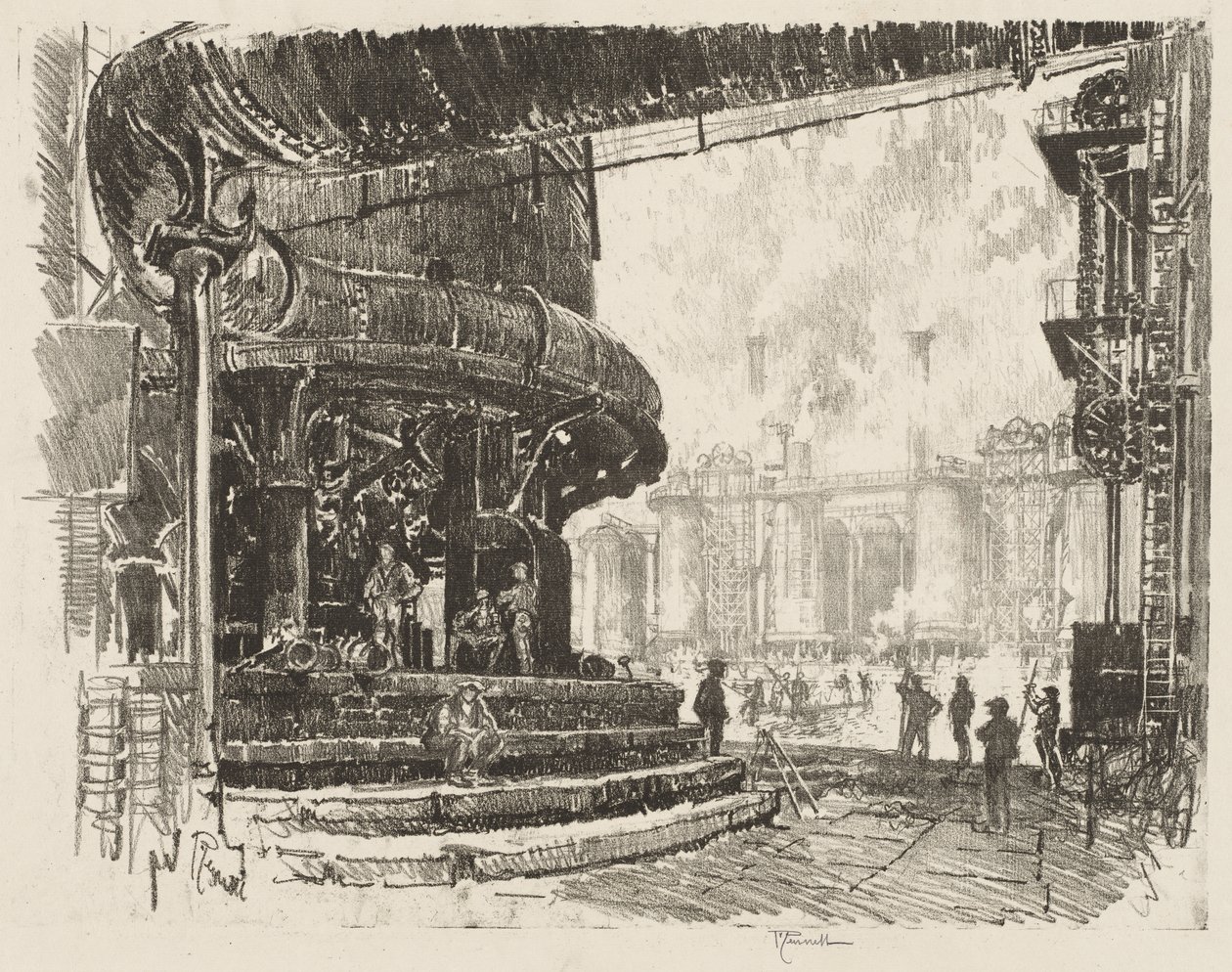 Engelska krigsarbetet: Making Pig Iron, The Base of the Blast Furnaces av Joseph Pennell