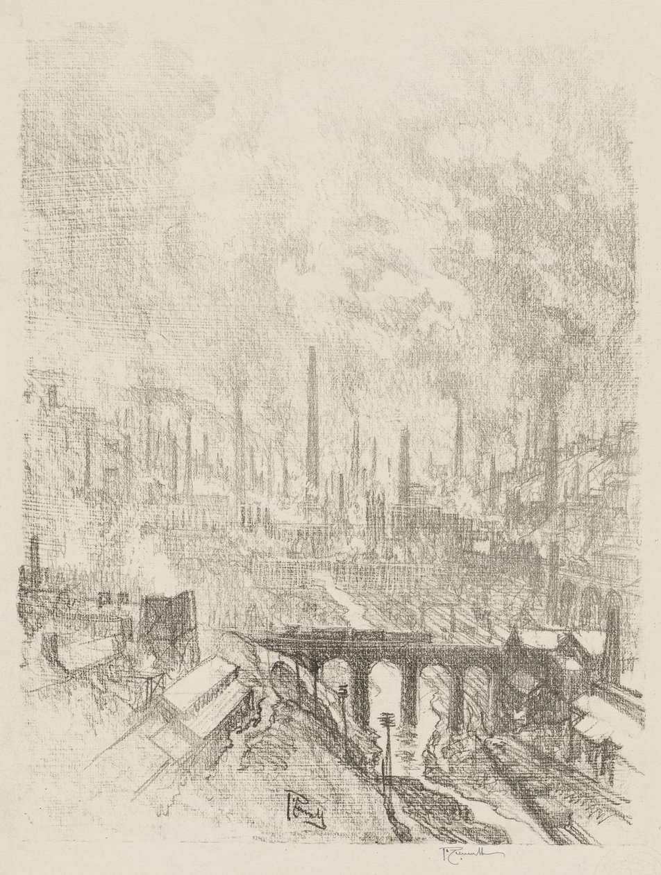 Engelska krigsarbetet: Munitions City, nr 1 av Joseph Pennell