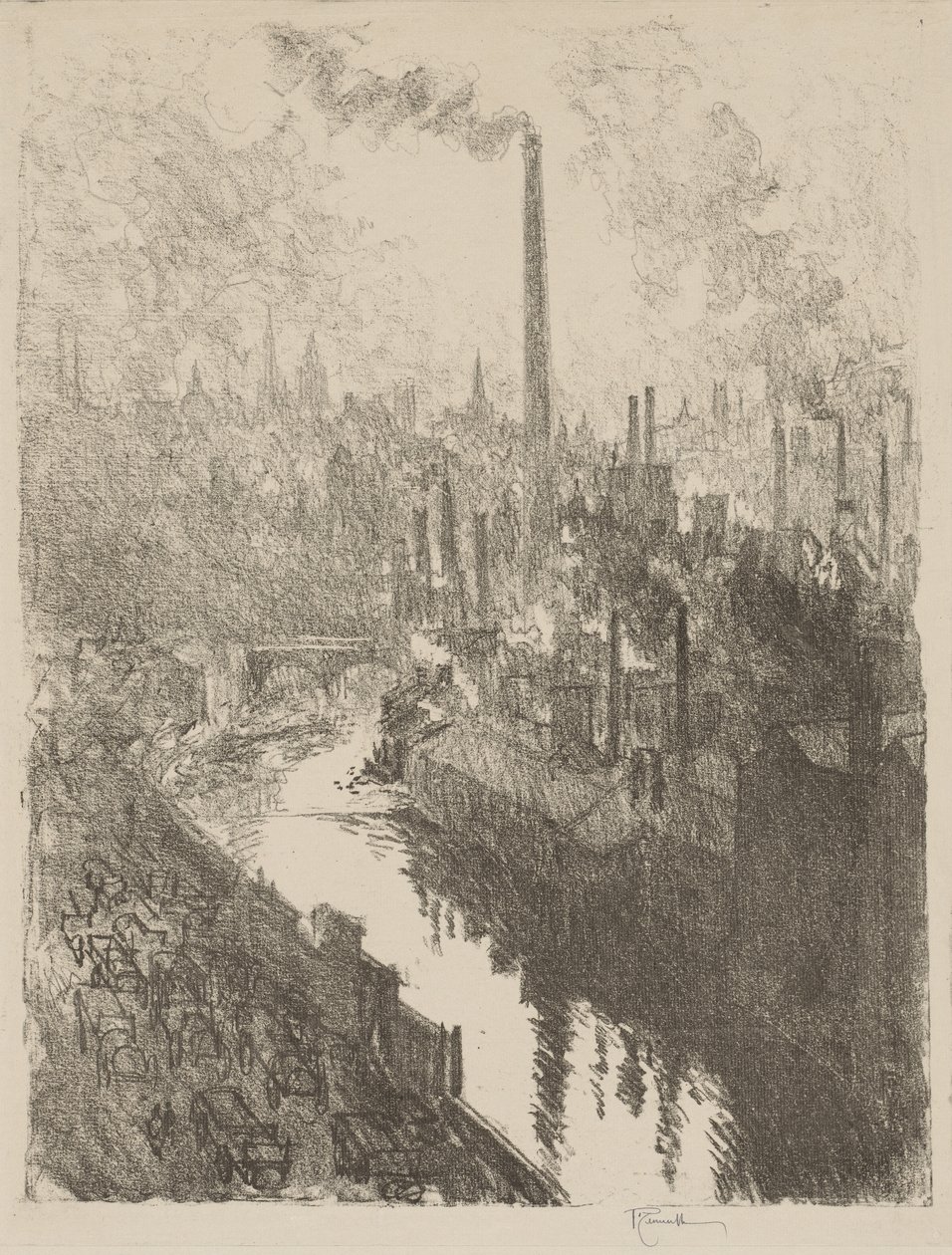 Engelska krigsarbetet: The Great Chimney, The Motor Park av Joseph Pennell