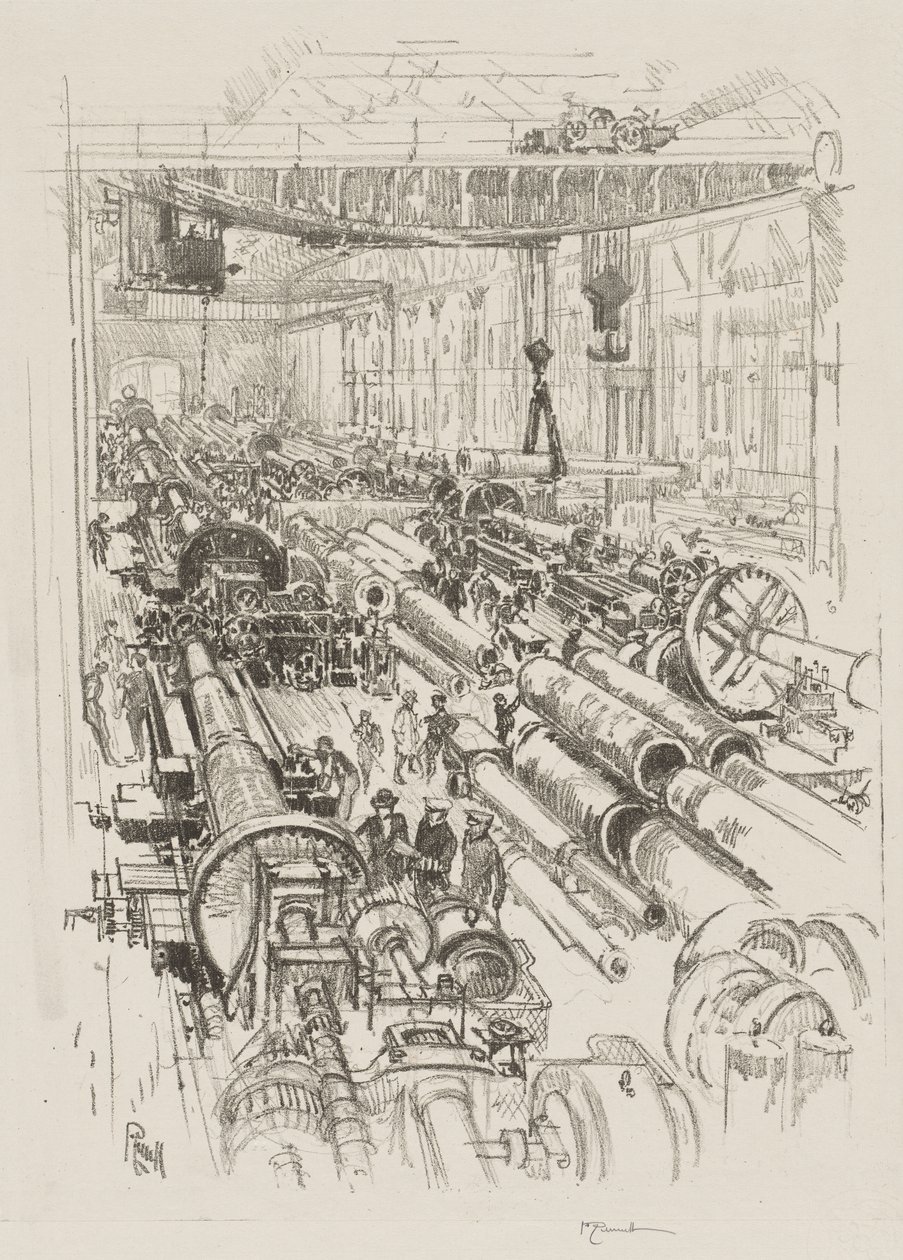 Engelska krigsarbetet: The Gun Shop av Joseph Pennell