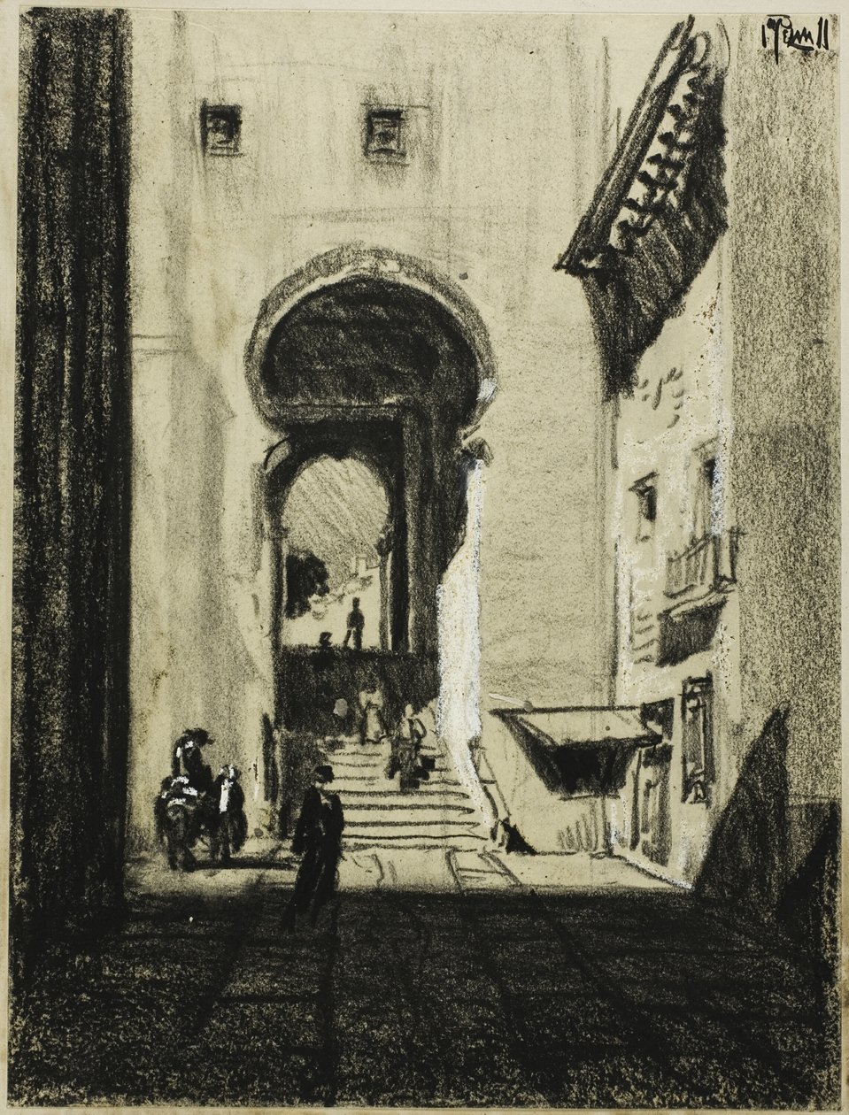 Ingång till Zocodover, Toledo av Joseph Pennell
