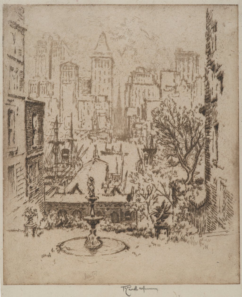 Från Clark Street till Wall Street, 1924 av Joseph Pennell