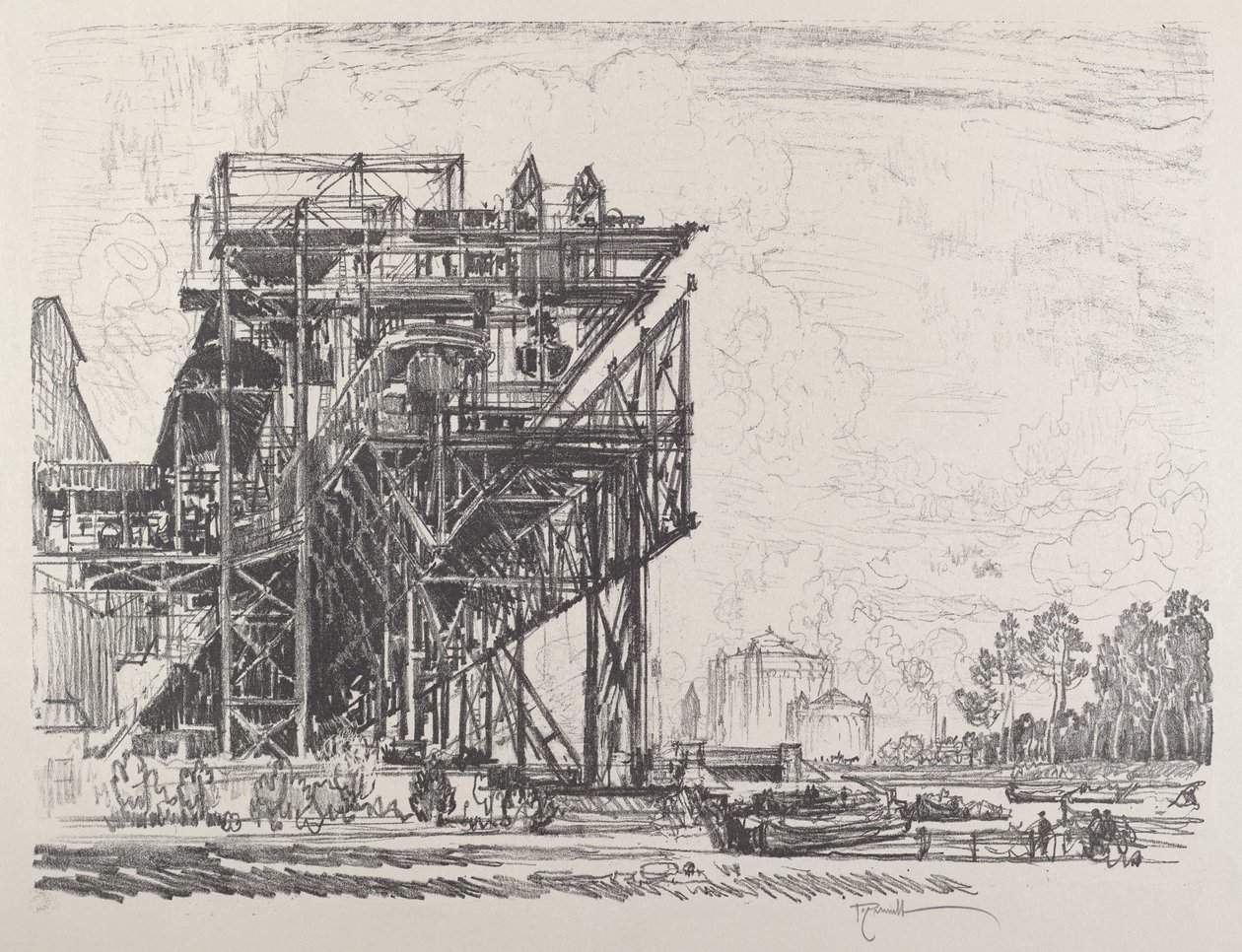 Gasverk från kanalen, Berlin av Joseph Pennell