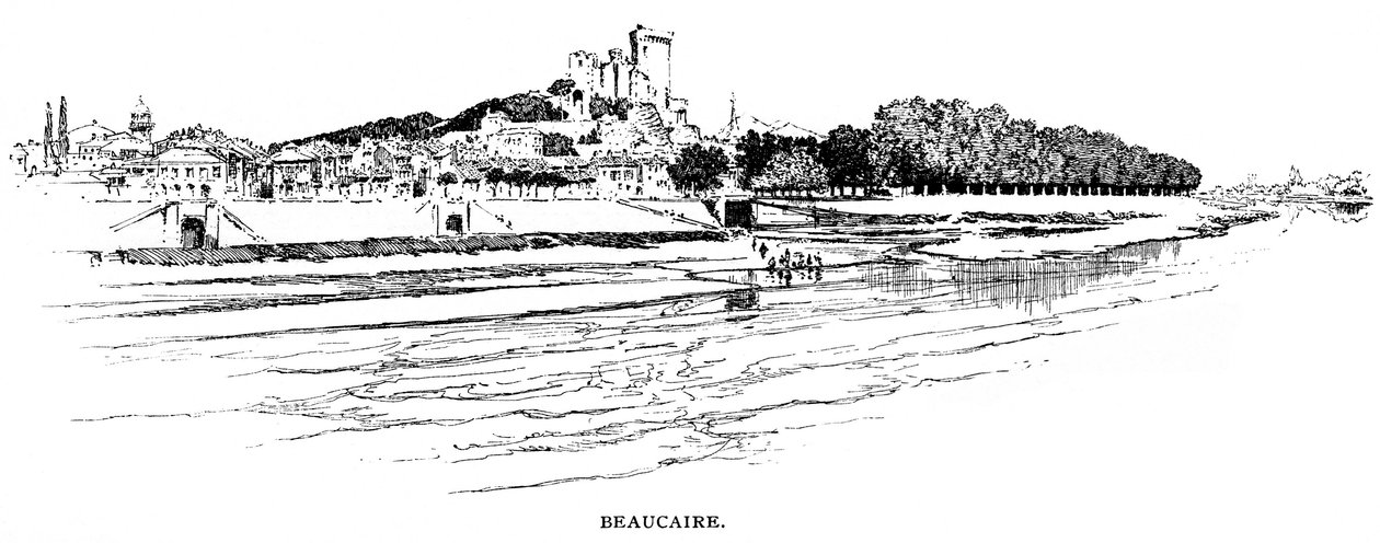 Allmän vy över Beaucaire, med utsikt över Rhône. Gravyr av Joseph Pennell. av Joseph Pennell