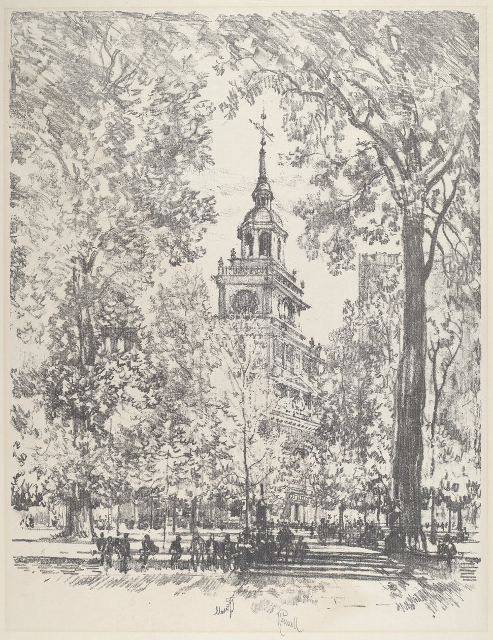 Independence Square och State House, 1912. av Joseph Pennell