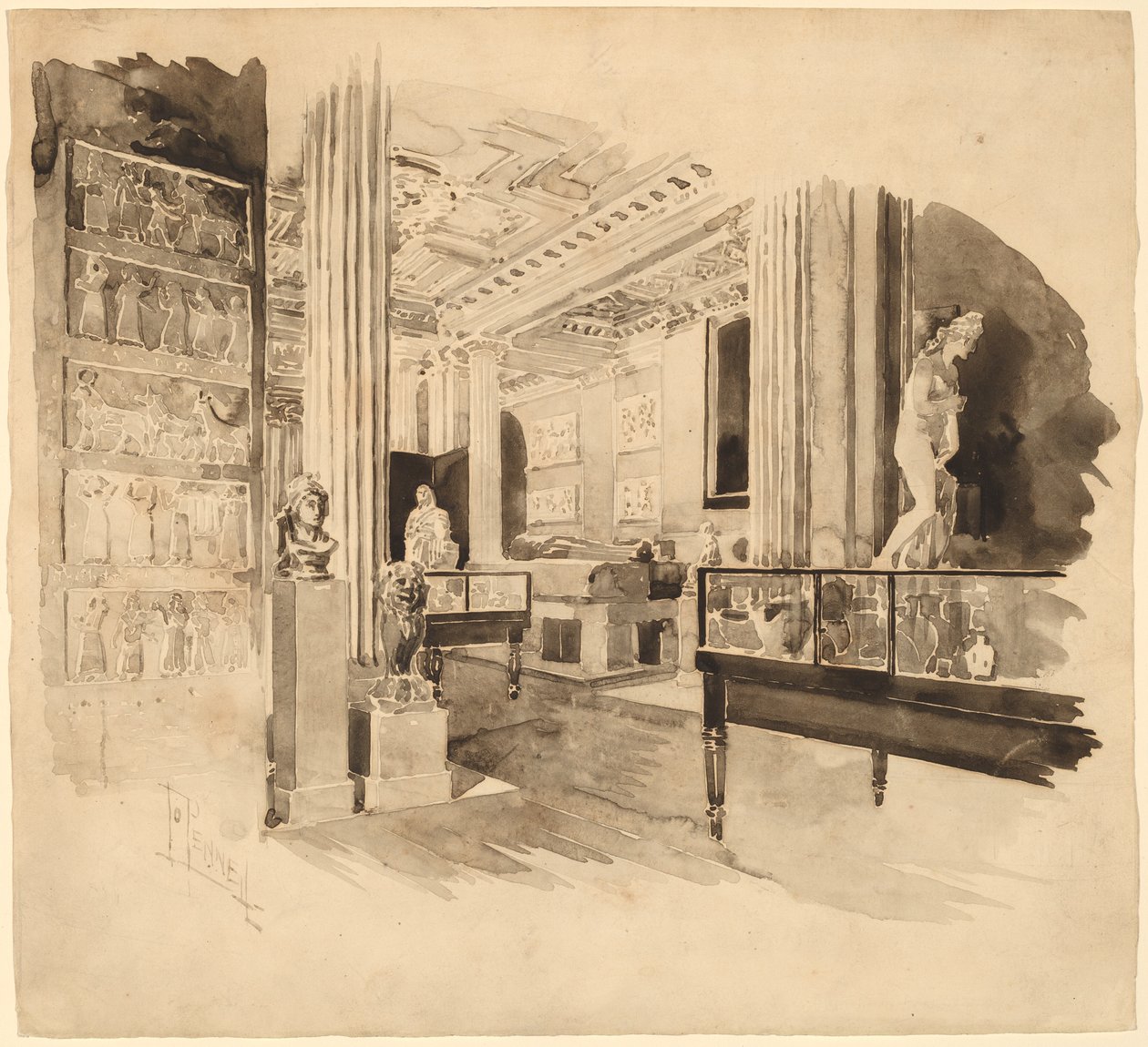 Interiör, Fitzwilliam Museum av Joseph Pennell