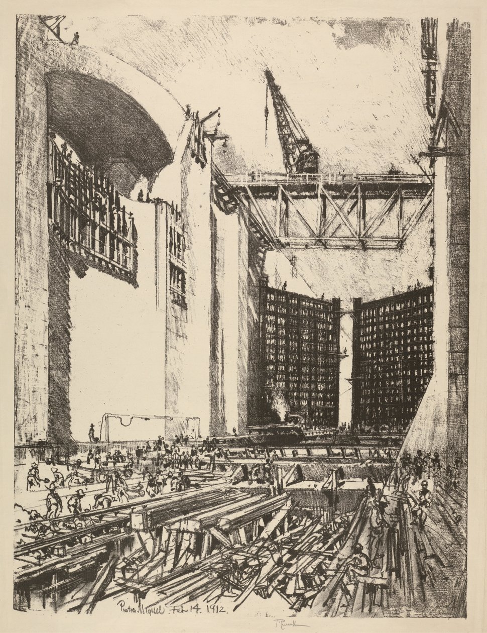 Att lägga golvet i Pedro Miguel Lock av Joseph Pennell