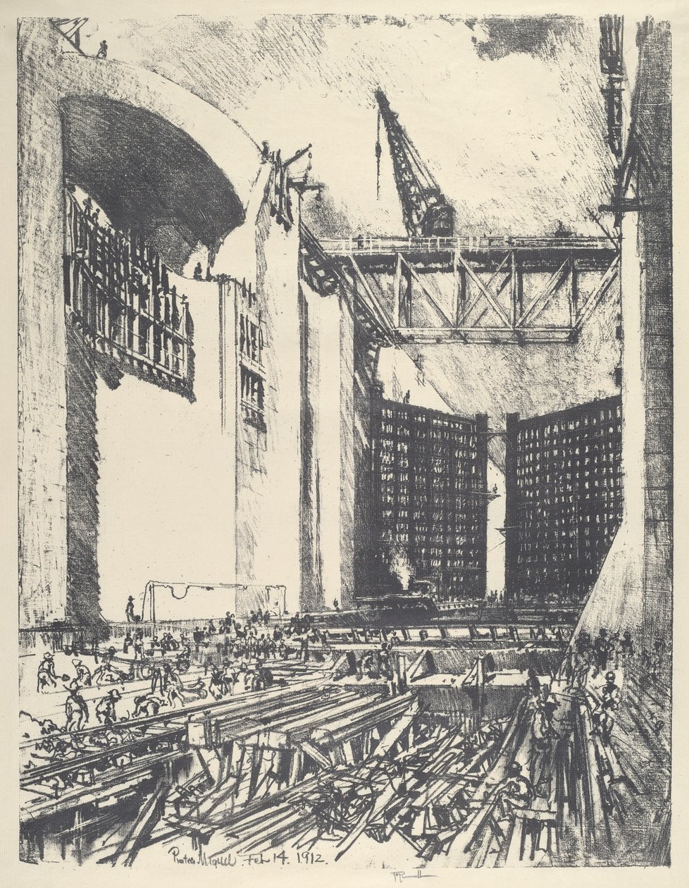 Att lägga golvet i Pedro Miguel Lock av Joseph Pennell