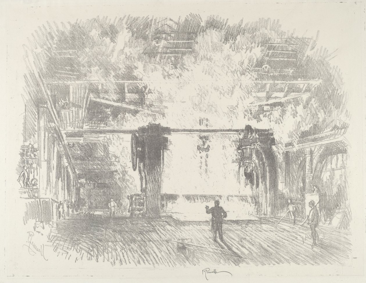 Tillverkar pansarplåt, 1916. av Joseph Pennell
