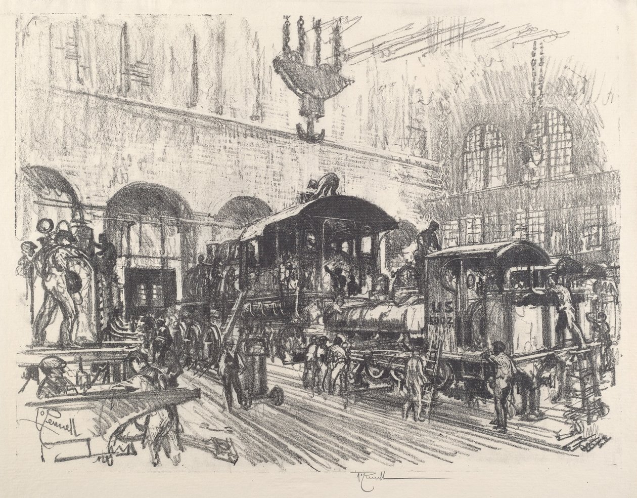 Att göra krigslokomotiv, 1917. av Joseph Pennell