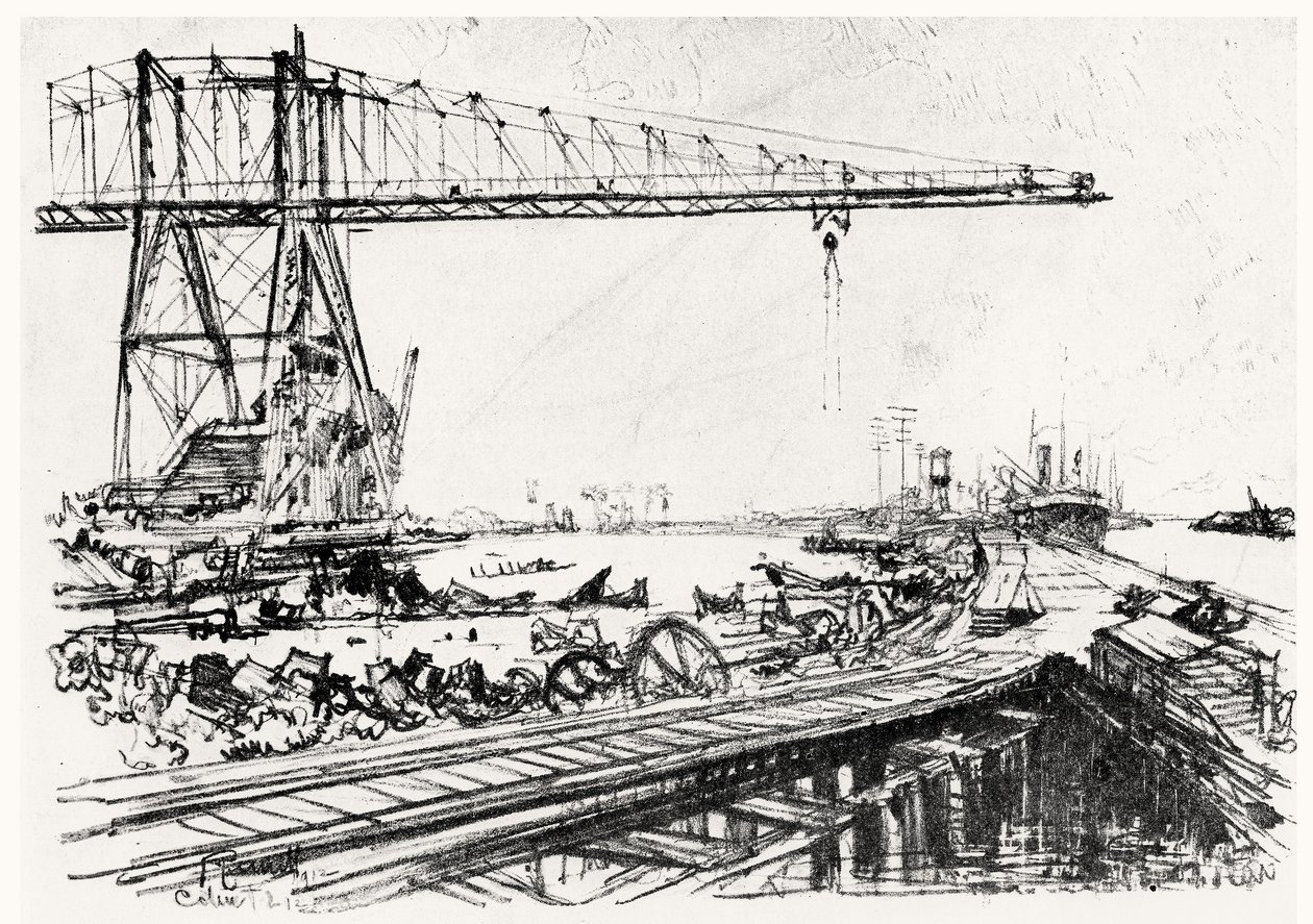 Mount Hope, platta II från Panamakanalen av Joseph Pennell, 1912 (kol) av Joseph Pennell