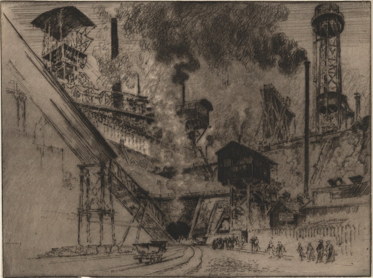 Gruvans mynning, Ruhrort nära Oberhausen av Joseph Pennell