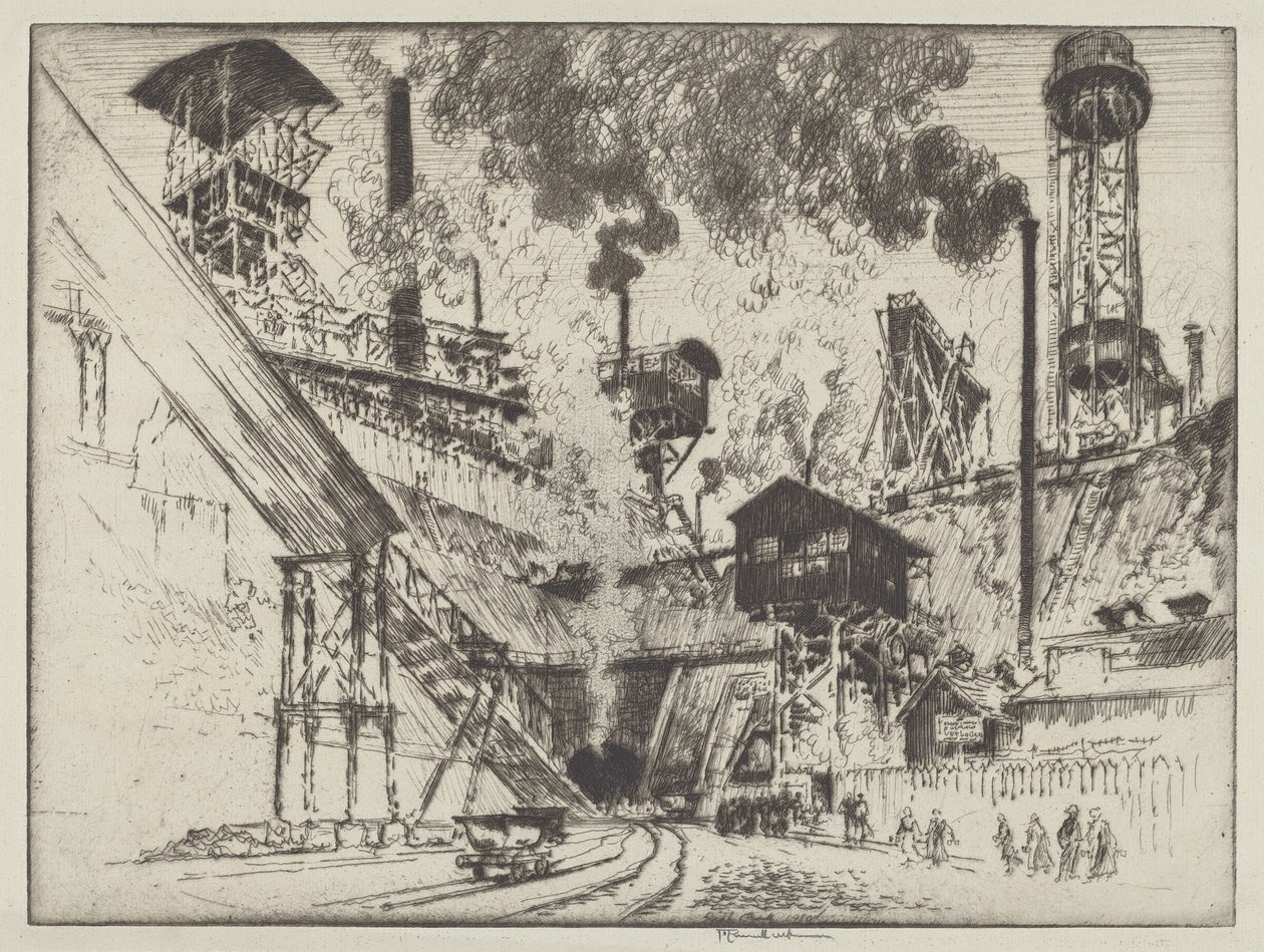 Gruvans mynning, Ruhrort nära Oberhausen av Joseph Pennell