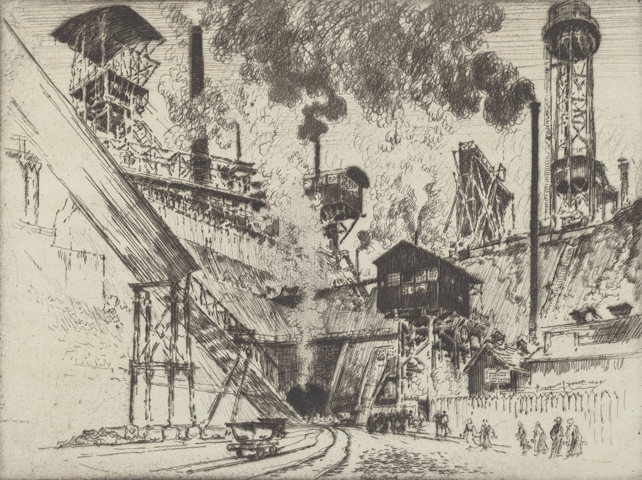 Gruvans mynning, Ruhrort nära Oberhausen, 1910. av Joseph Pennell