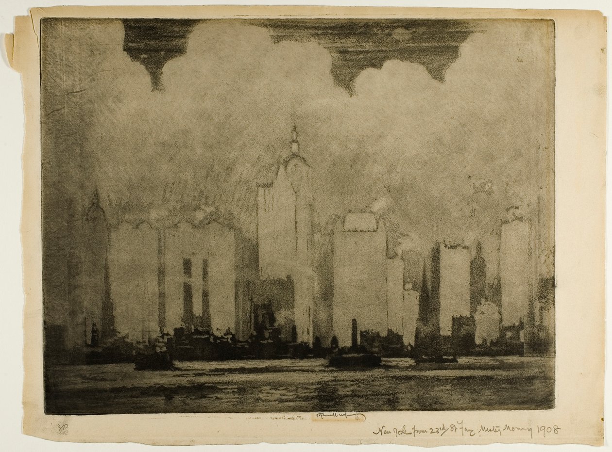 N.Y. från 23rd St. Ferry - i dimman av en morgon av Joseph Pennell