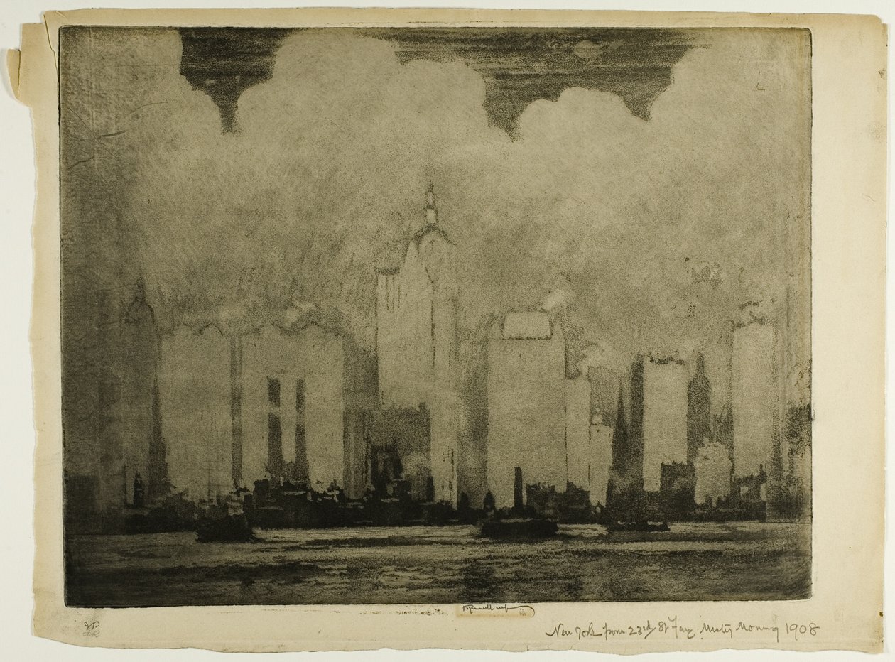 N.Y. från 23rd St. Ferry - i dimman av en morgon av Joseph Pennell