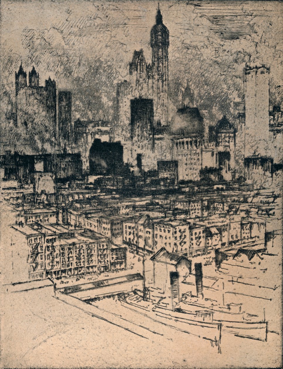 New York från Brooklyn Bridge, c1908 av Joseph Pennell